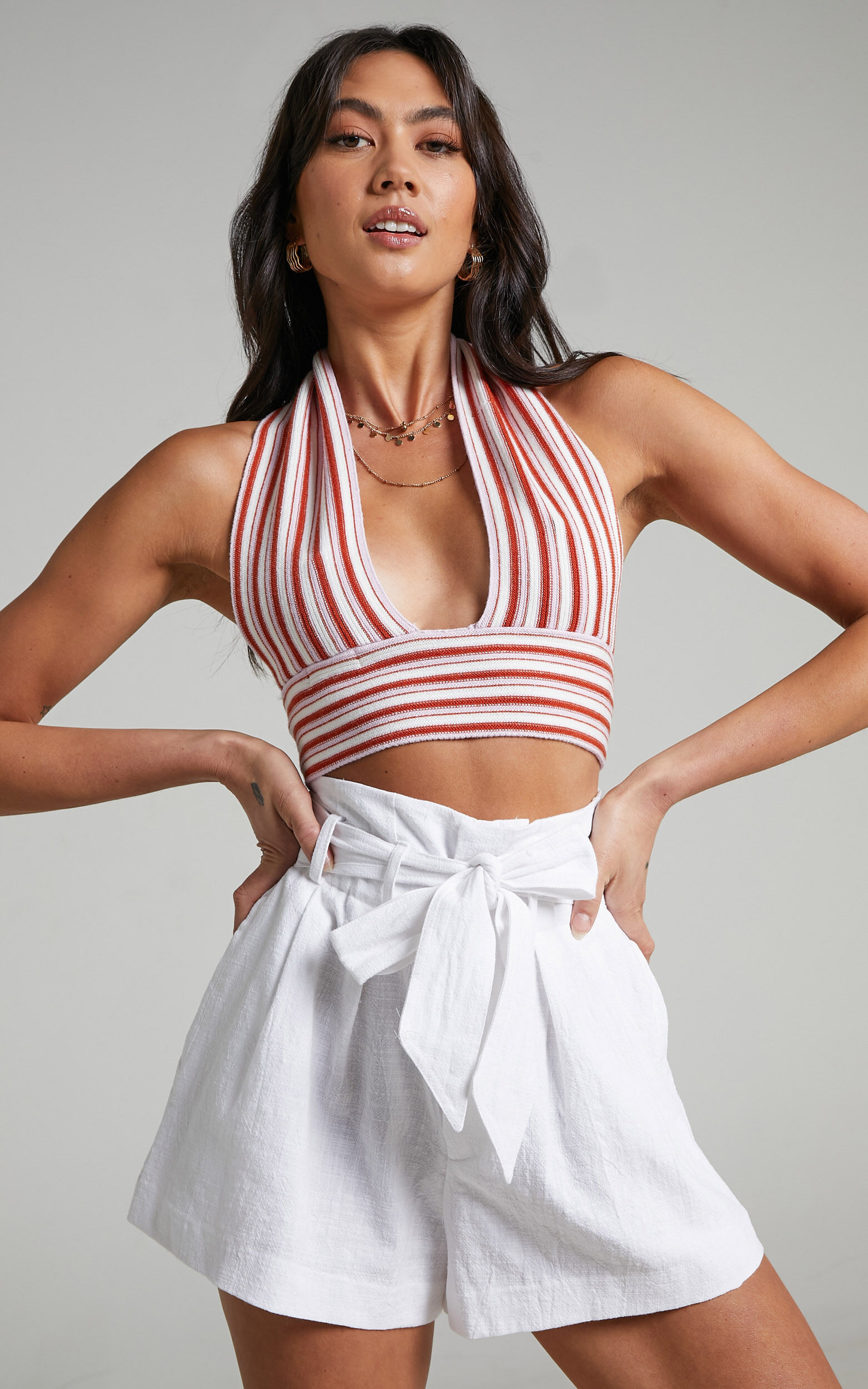 White high waisted tie shorts discount
