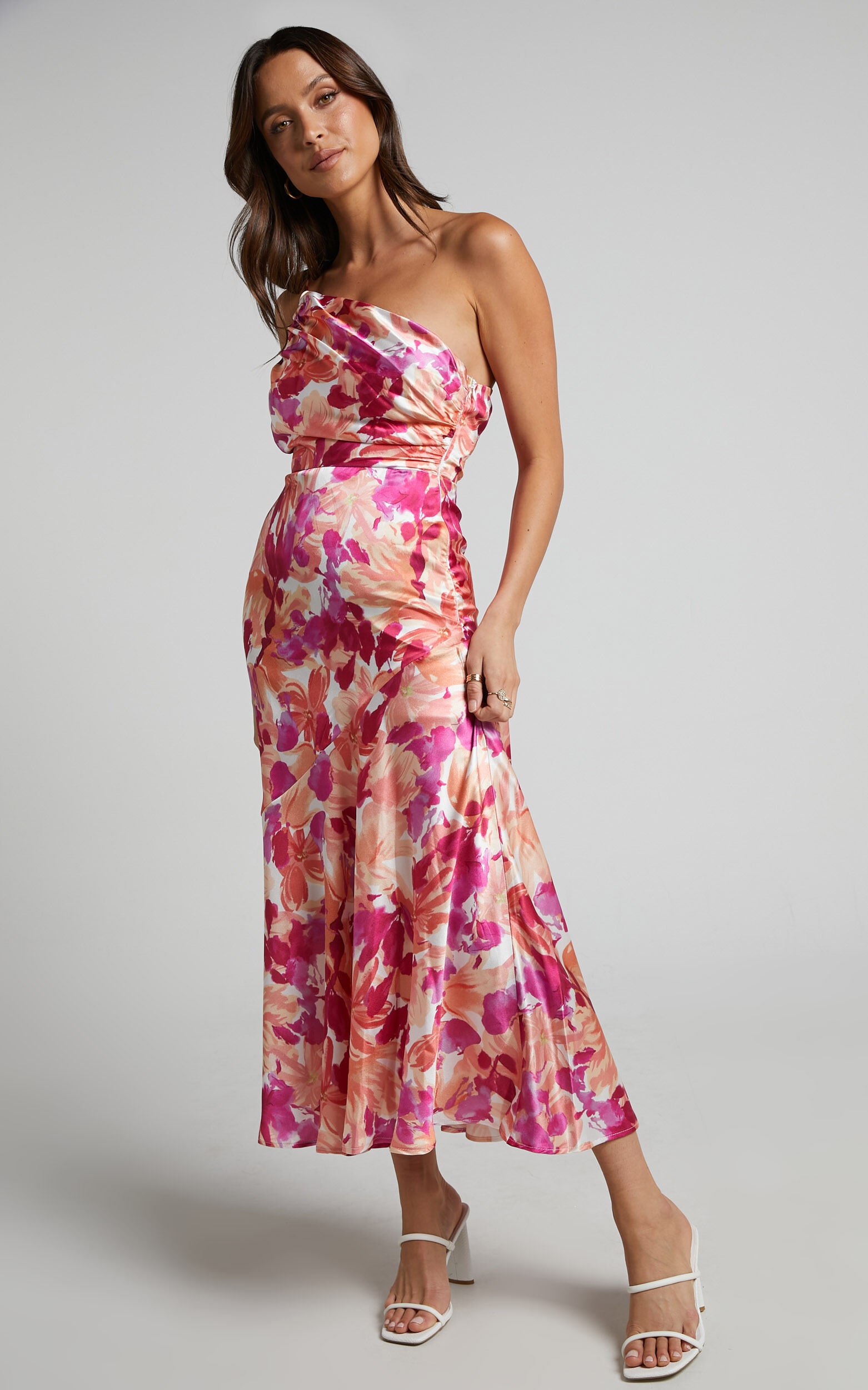 One shoulder floral midi dress 2025