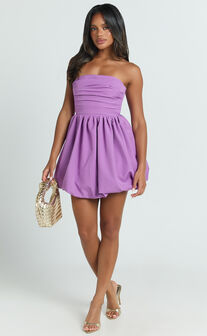 Shaima Mini Dress - Strapless Bubble Hem Dress in Orchid