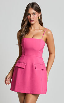 Katia Mini Dress - Strappy Corset A Line Dress in Pink