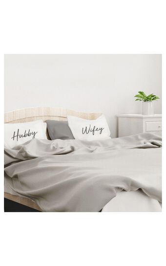 Hubby & Wifey Pillow Case Set In White