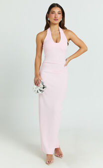 Norma Maxi Dress - Halter Neck Sleeveless Dress in Soft Pink