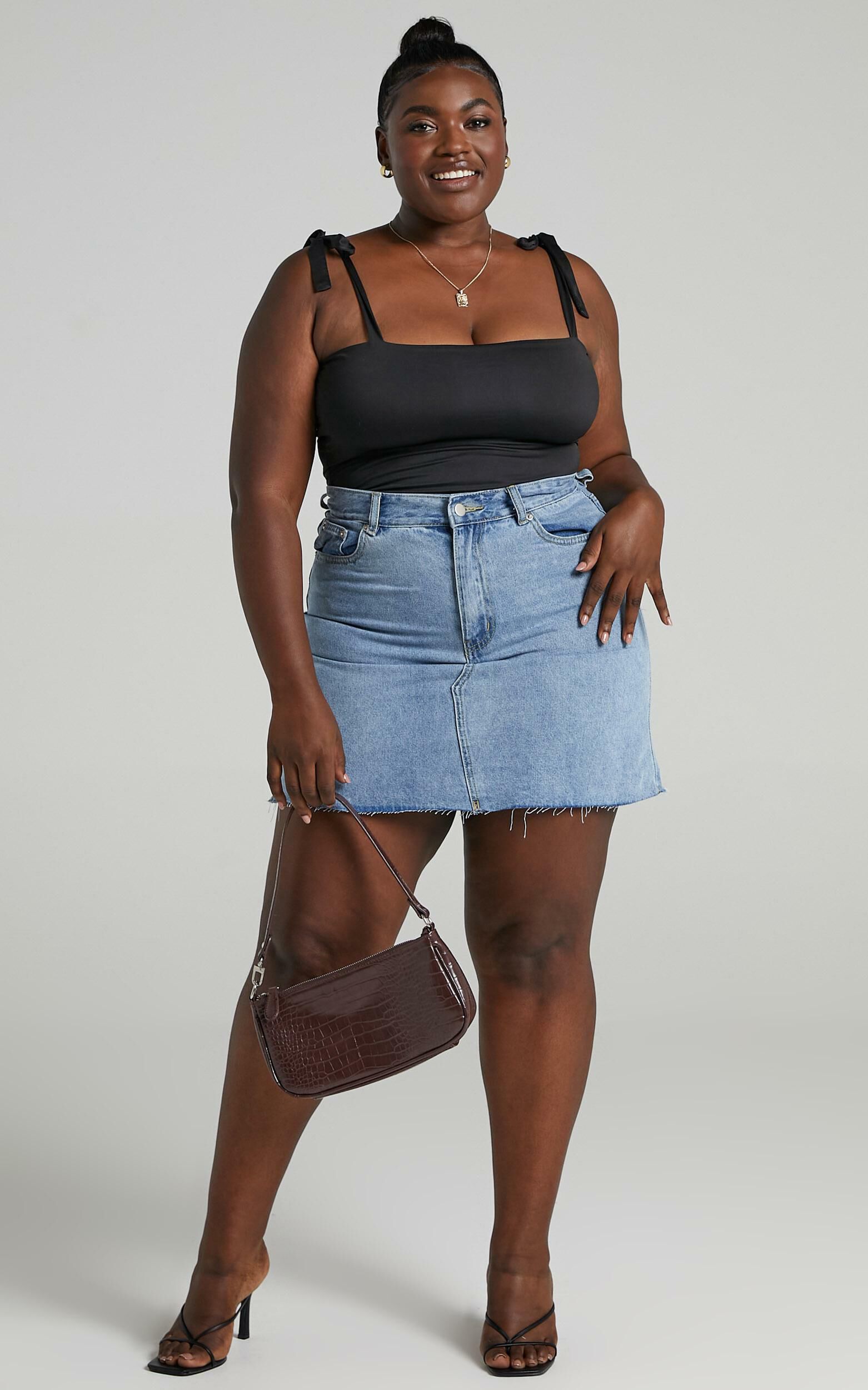 Plus size high deals waisted black denim skirt