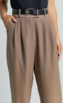 Delailah Pants - Tailored High Waisted Pleat Front Tapered Leg in Cappuccino