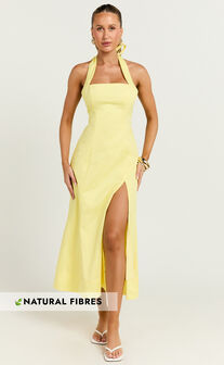 Narissa Midi Dress - Halter A Line Dress in Lemon