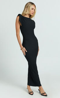 Elsa Maxi Dress - Knot Shoulder Sleeveless Detail Dress in Black