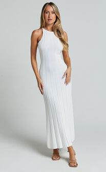 Lana Midi Dress - Racer Knitted Rib Dress in Ivory