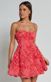 Alvia Mini Dress - 3d Flower Full Skirt Dress in Hot Pink | Showpo USA
