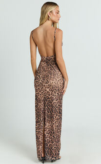 Julia Maxi Dress - Scoop Back Leopard Mesh Dress in Leopard