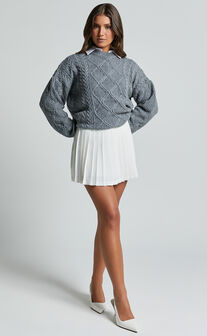Adeline Jumper - Oversized Crew Neck Cable Knit Jumper in Grey