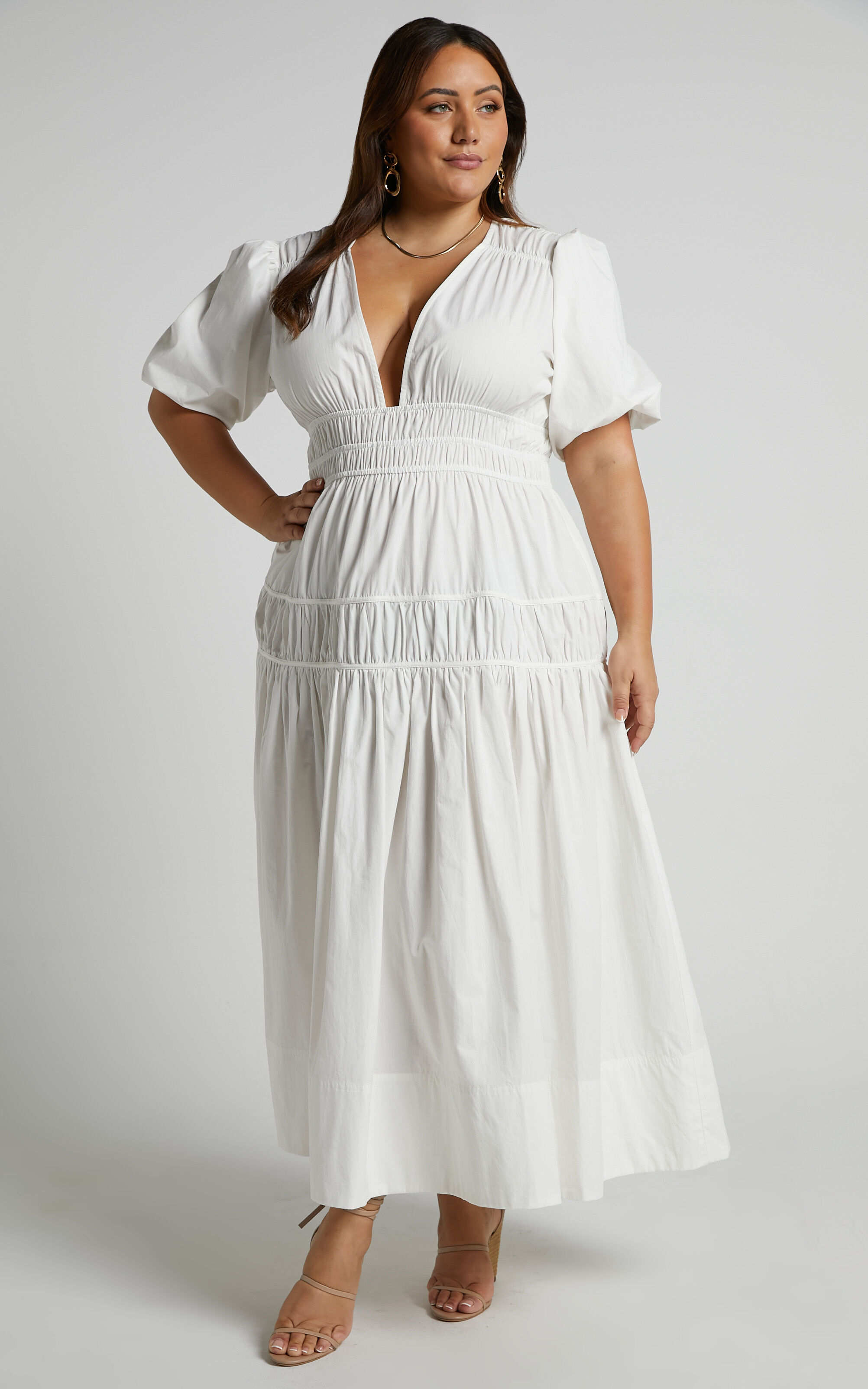 Plus size 2025 white midi dress