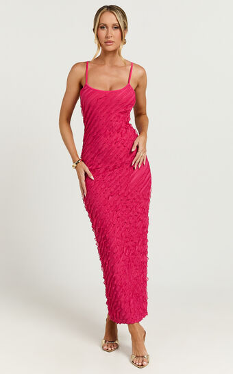 Lilibeth Midi Dress - Strappy Frill Detail Slip Dress in Pink