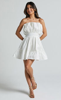 Austine Mini Dress - Strapless A Line Dress in Oyster