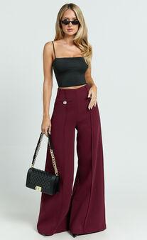 Clara Pants - High Waisted Wide Leg Pants in Wine