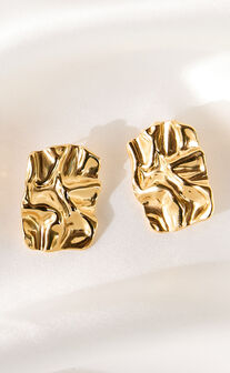 Shailene Earrings - Textured Rectangular Earrings in Gold