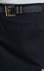 Mindy Mini Skirt - Linen Look A Line Side Split Skirt in Black | Showpo USA