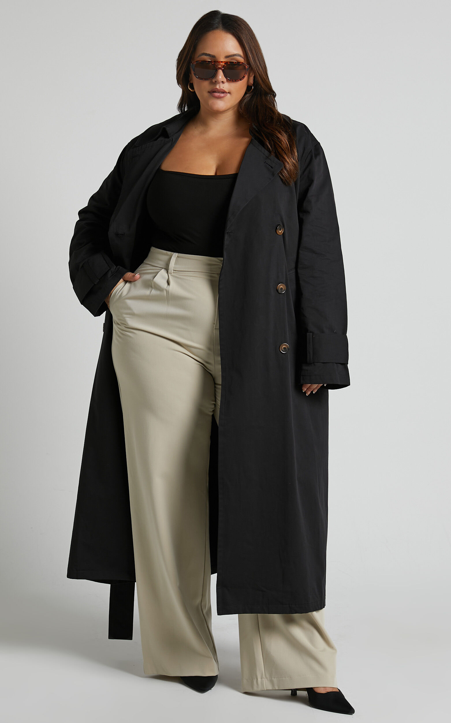 Black plus size trench coat 2025