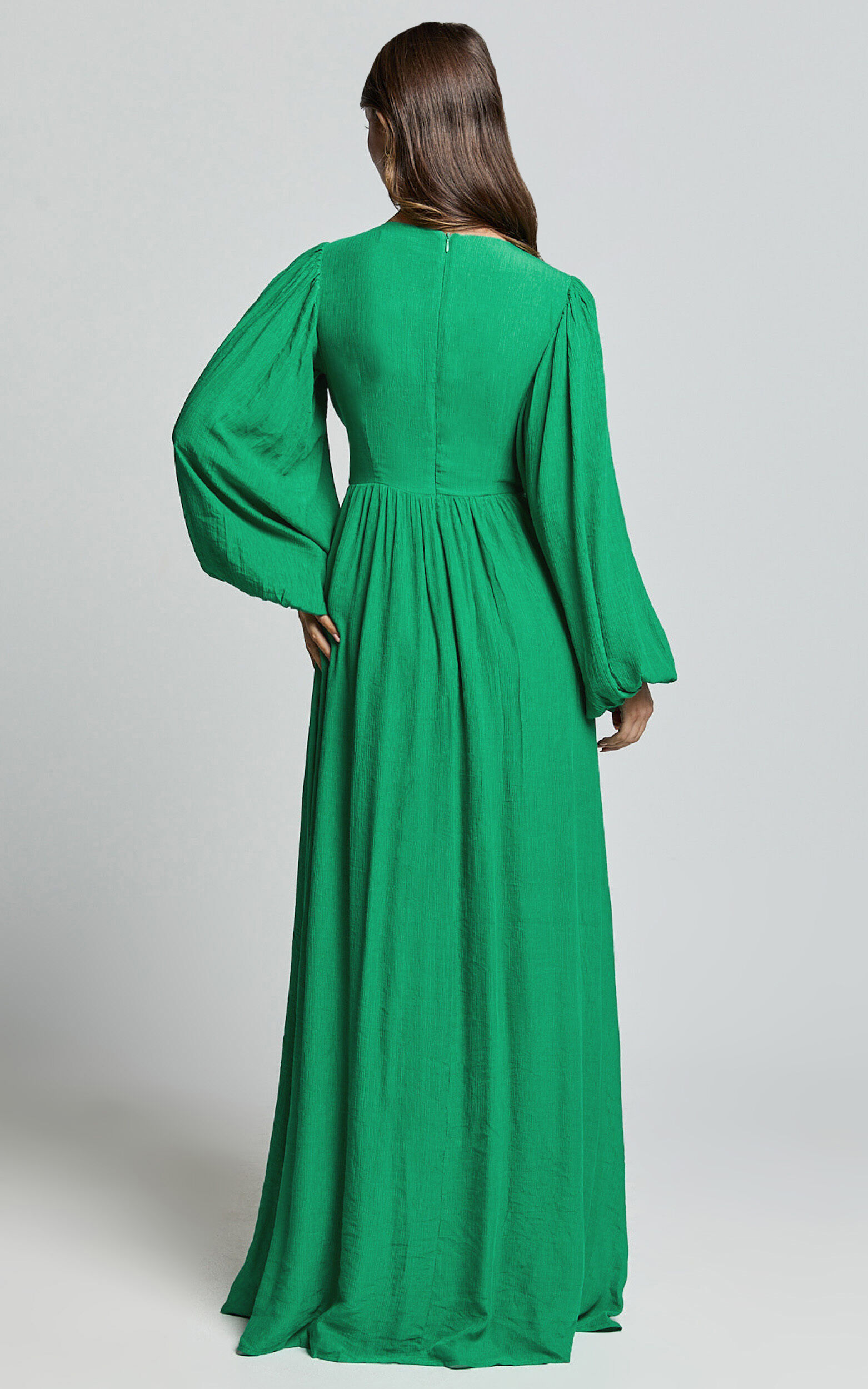 Green balloon sleeve dress discount