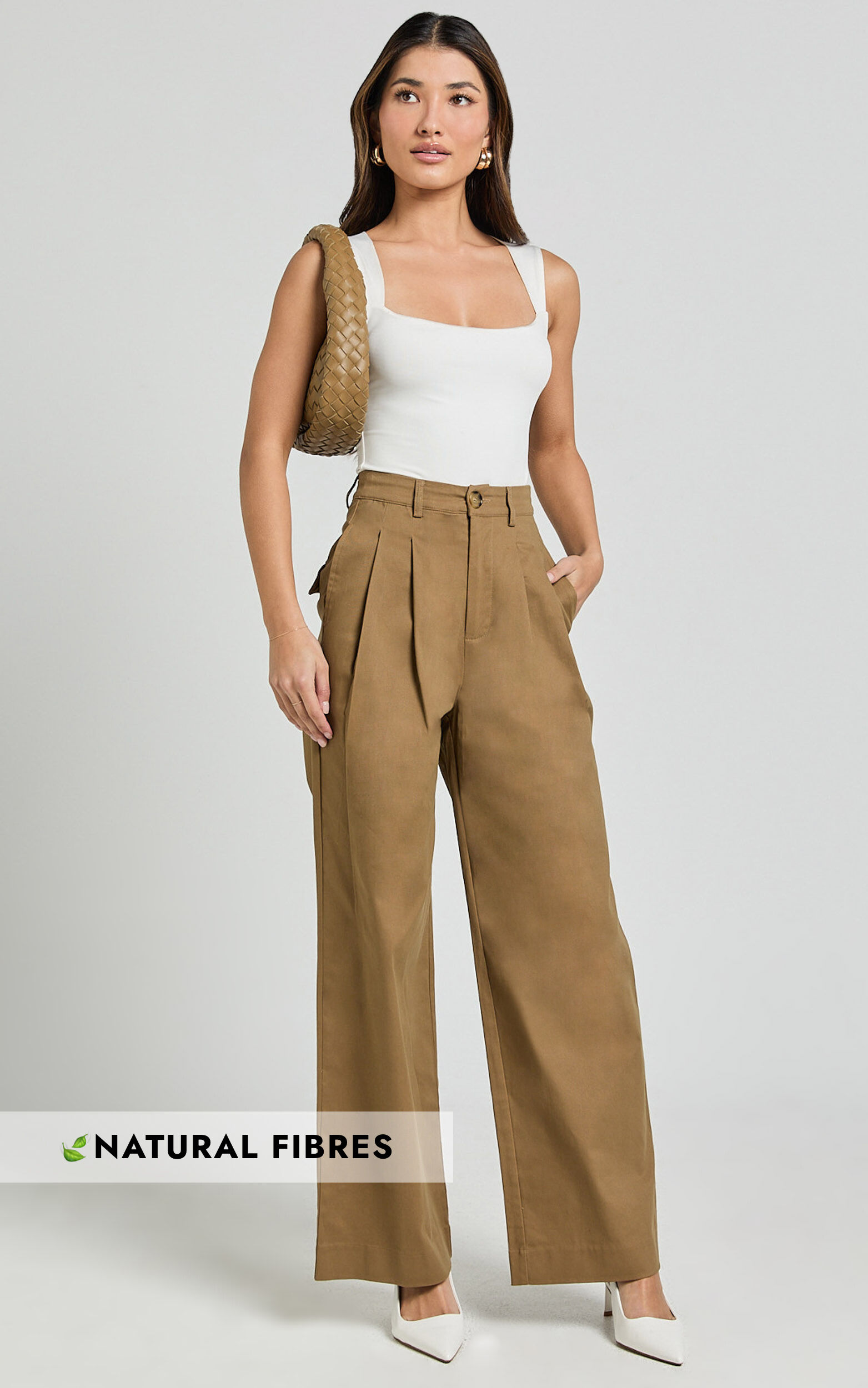 Audrey Pants - High Waist Tailored Twill Pants in Mushroom - 06, BRN1