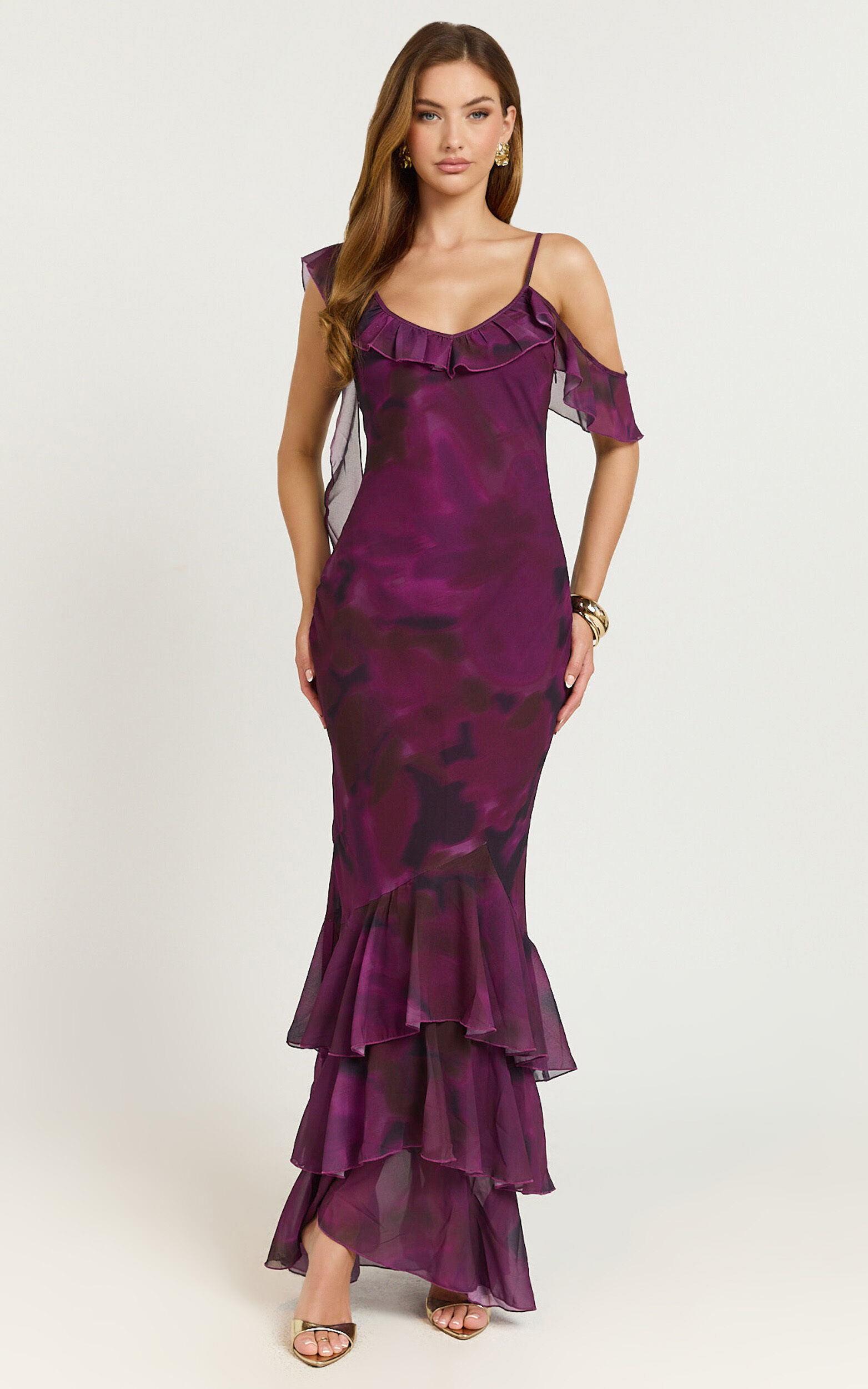 Riley Maxi Dress - Asymmetric Ruffle Detail Maxi Dress in Royal Adeana - 06, PRP1