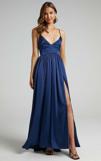 I Want The World To Know Dress in Navy Satin