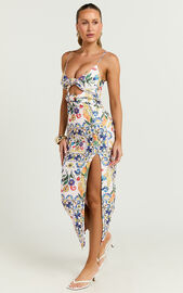 Janice Midi Dress - Knot Detail Front Split Dress in Positano Print ...
