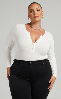 Tatem Bodysuit - Long Sleeve Button Front Bodysuit in White