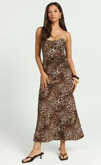 Josie Midi Dress - Linen Slip Dress in Tonal Leopard Print