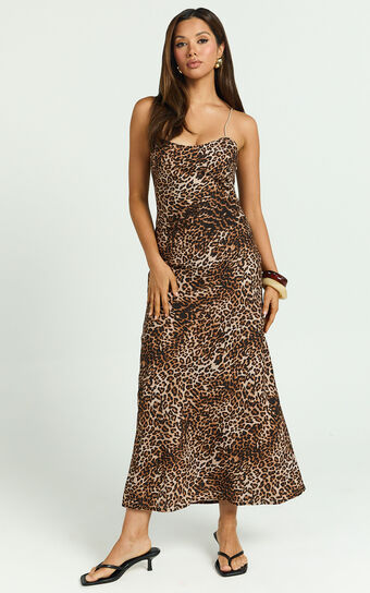 Josie Midi Dress - Linen Slip Dress in Tonal Leopard Print