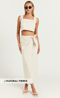 Genna Midi Skirt - Linen Look Wrap Skirt in Natural