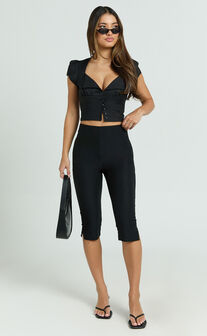 Ella Top - Square Neck Button Through Crop Top in Black