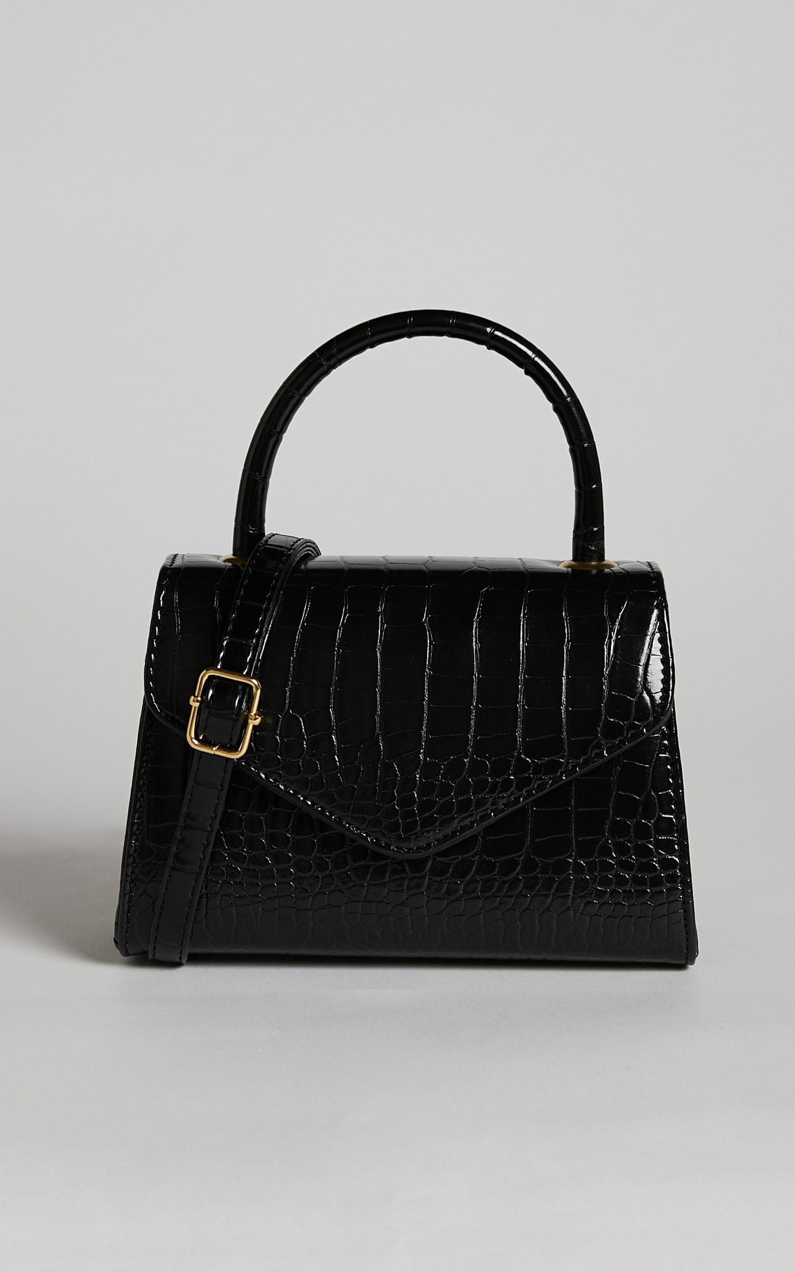 Marilou Bag - Croc Embossed Top Handle Bag in Black - NoSize, BLK1
