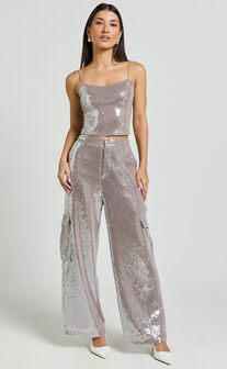 Tricia Top - Sequin Cami Top in Grey