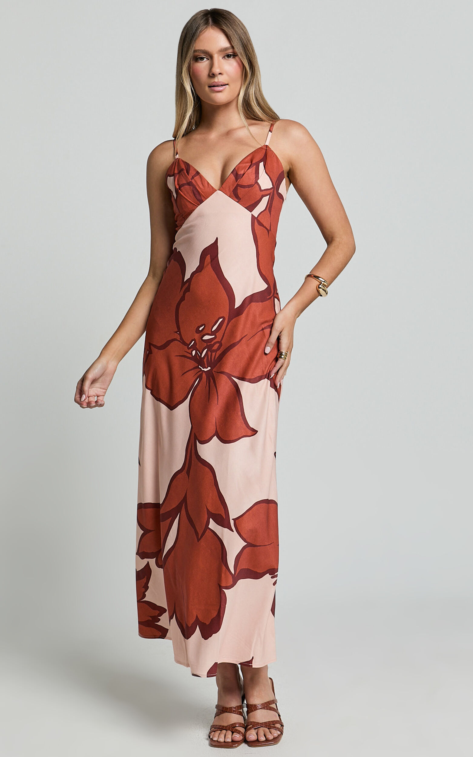 Brandi Midi Dress - Pleated Bodice Bias Slip Dress Dress in Hazel Garden Print - 06, CRE1