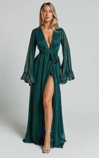 Dangerous Woman Maxi Dress  Plunge Thigh Split in Emerald Showpo