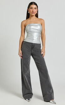 Yvonne Top - Strapless Ruched Top in Silver