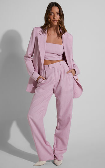 Marvilla Two Piece Set - Crop Top and Tailored Pants Set in Light Pink Pinstripe