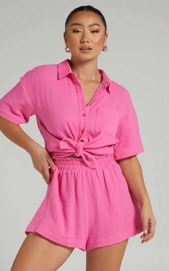 Donita Shorts - Elastic Waist Shorts in Pink