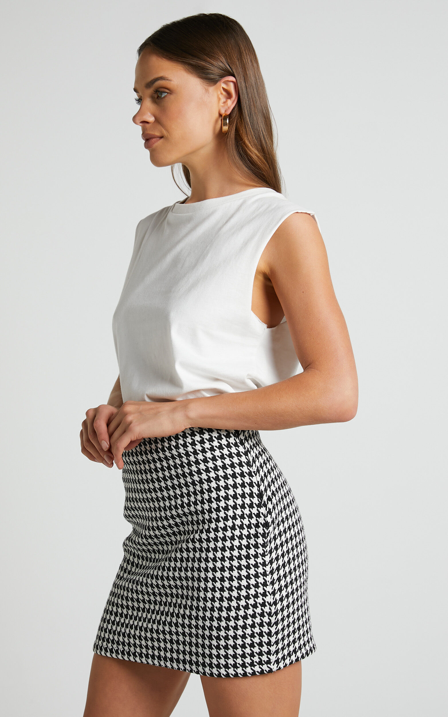 High waisted mini skirt black and white shop