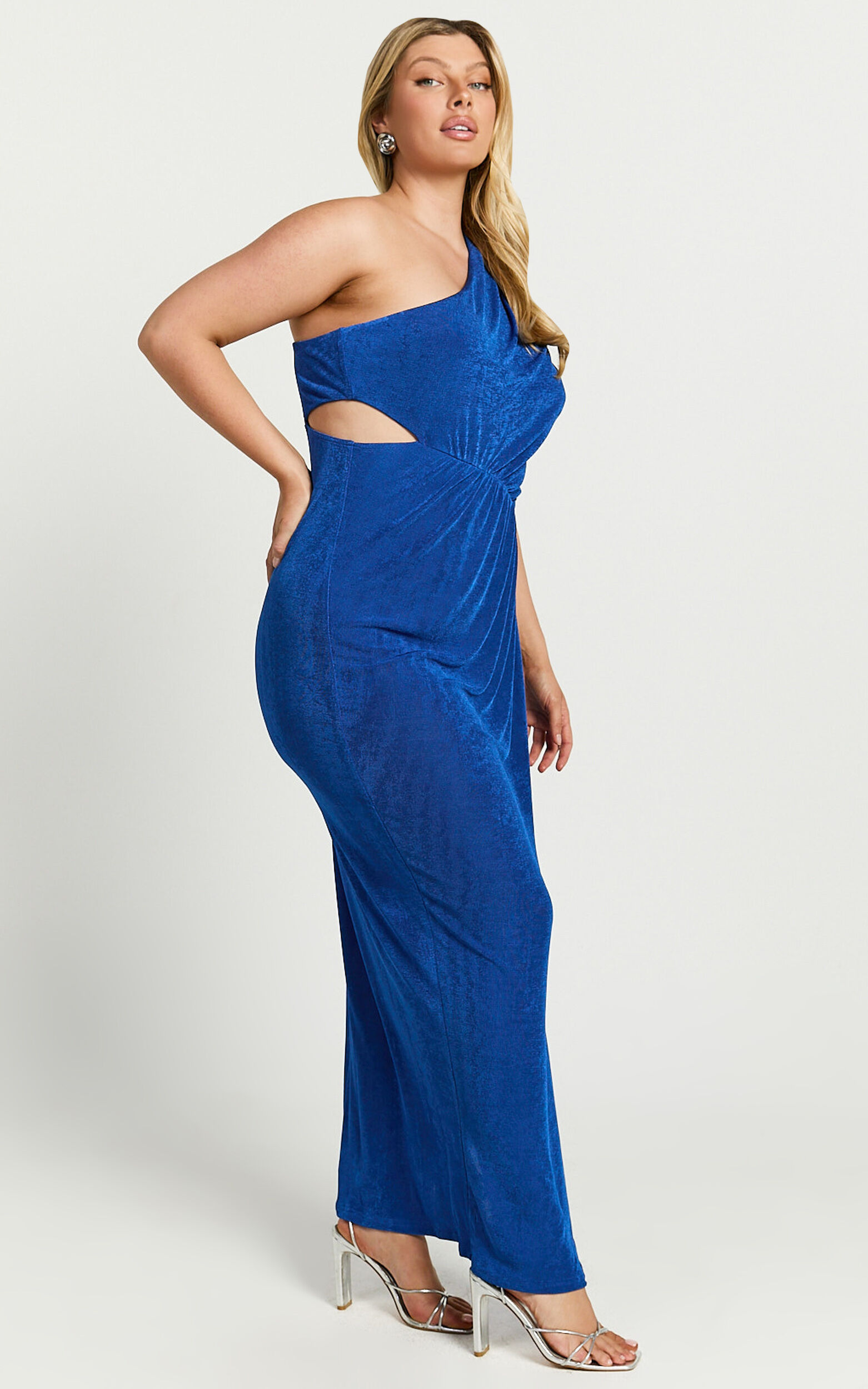 Cristle Midi Dress - One Shoulder Side Cut Out Thigh Split