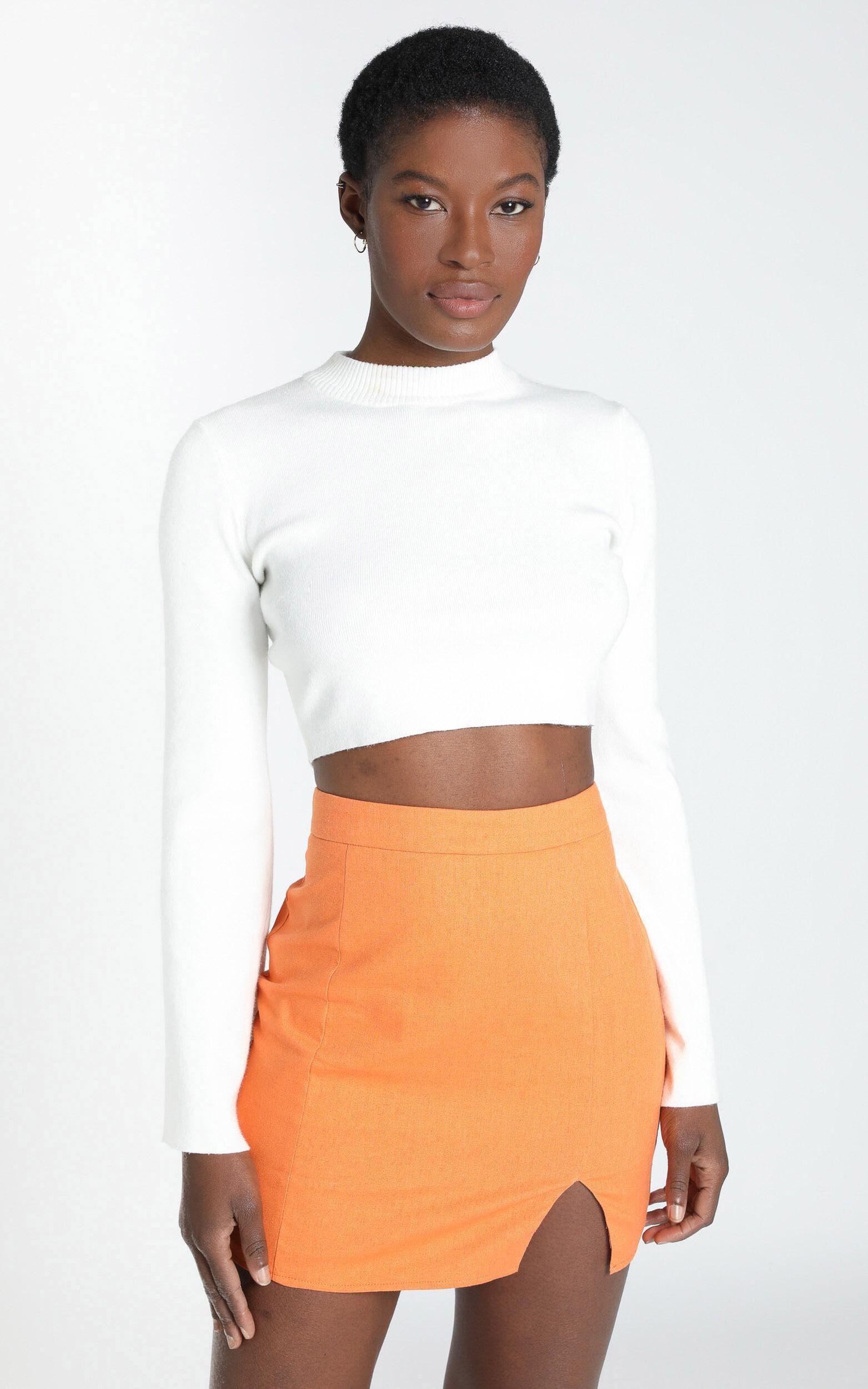 International Babe Mini Skirt in Tangerine Linen Look - 20, ORG4