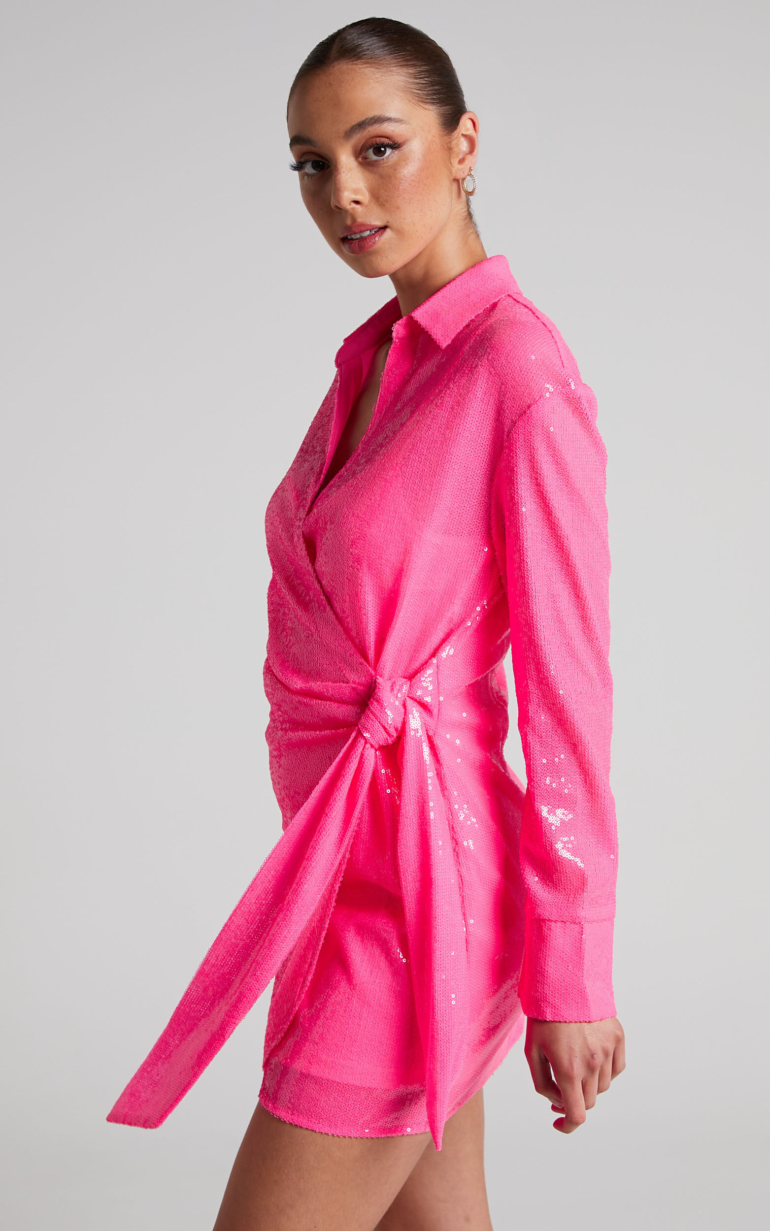 4th Reckless Idella Shirt Dress in Neon Pink Sequin Showpo EU