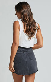 Adan Mini Skirt - Recycled Cotton Frayed Hem Denim Skirt in Black | Showpo