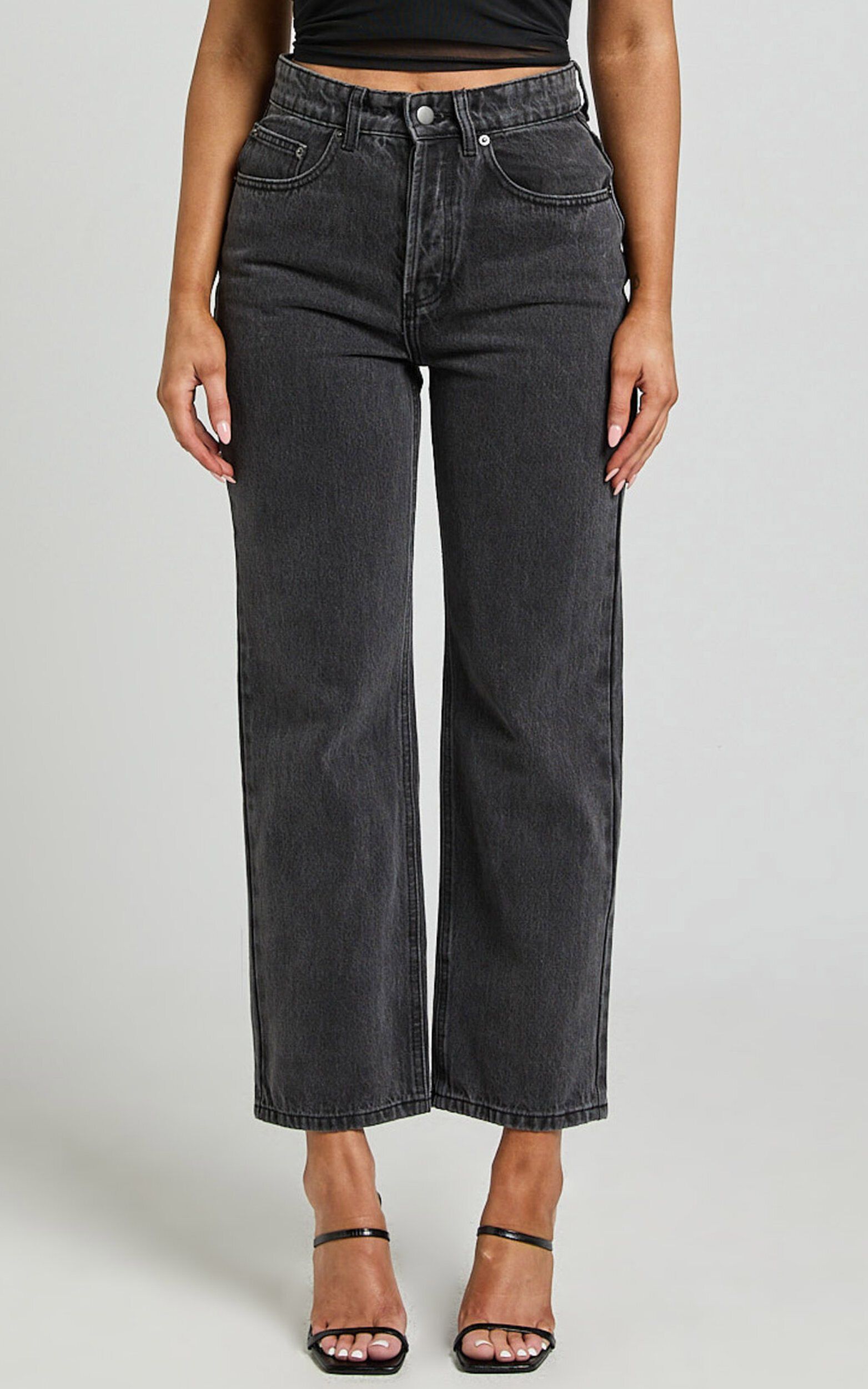 Washed black cropped wide leg jeans new arrivals