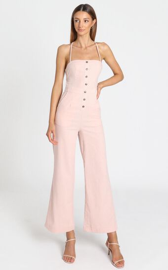 Make Me Yours Jumpsuit in Blush Linen Look