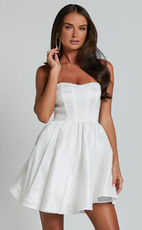 Jayde Mini Dress - Strapless Sweetheart Fit And Flare Dress in White