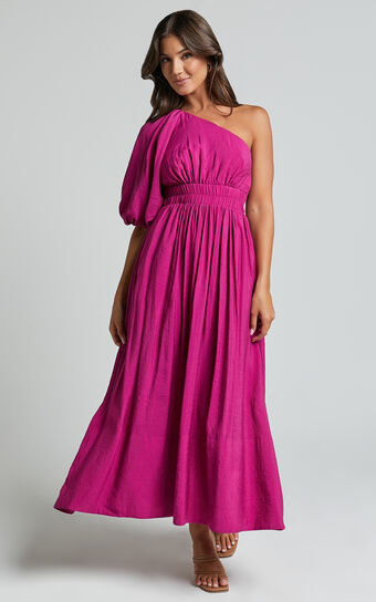 Lleve Midi Dress - One Shoulder Empire Waist Dress in Grape Showpo