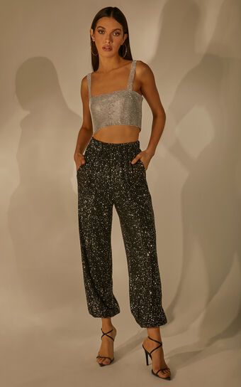 Kendrick Pant - Elasticated High Waist Sequin Jogger in Black