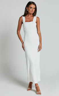 Tayla Midi Dress - Ruched Bust Bodycon Dress in White