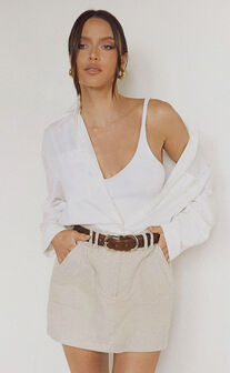 Dream Linen Blend Skort - High Waisted A Line Skort in Natural
